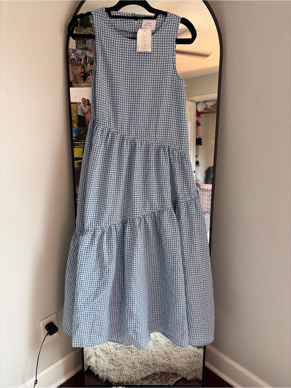 Roolee Light Blue Gingham Tiered Midi Dress